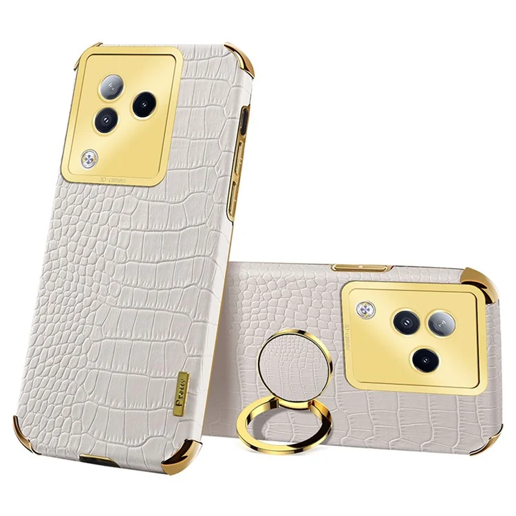 Para Xiaomi Civi 3 5G Funda Anillo Soporte Concha Textura de Cocodrilo Cuero+TPU Cubierta del Teléfono - Blanco