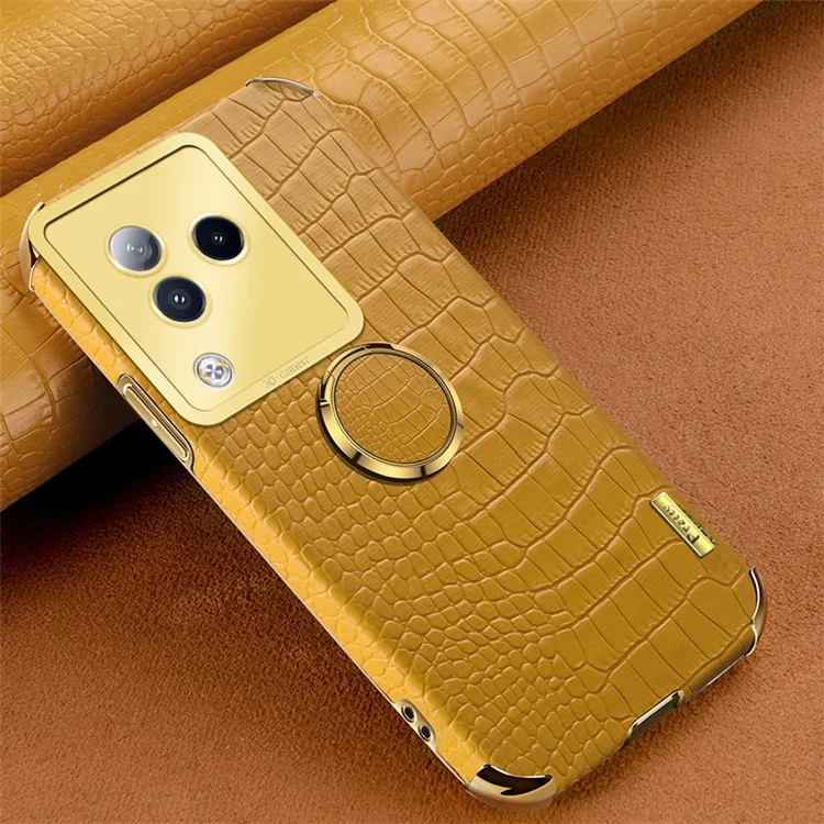 Für Xiaomi Civi 3 5G Hülle Ring Kickstand Schale Krokodillederoptik Leder+TPU Handyhülle - Gelb