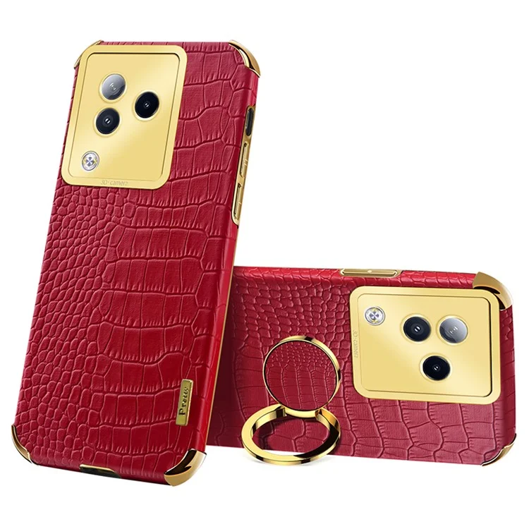Para o Xiaomi Civi 3 5G Capa Anel Suporte Concha Textura de Crocodilo Couro+TPU Capa de Telefone - Vermelho