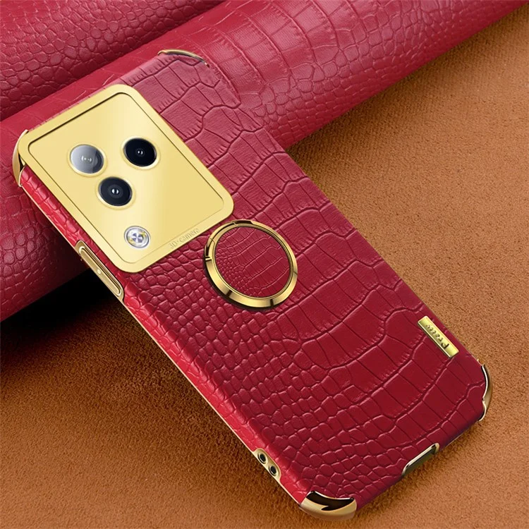 Para o Xiaomi Civi 3 5G Capa Anel Suporte Concha Textura de Crocodilo Couro+TPU Capa de Telefone - Vermelho