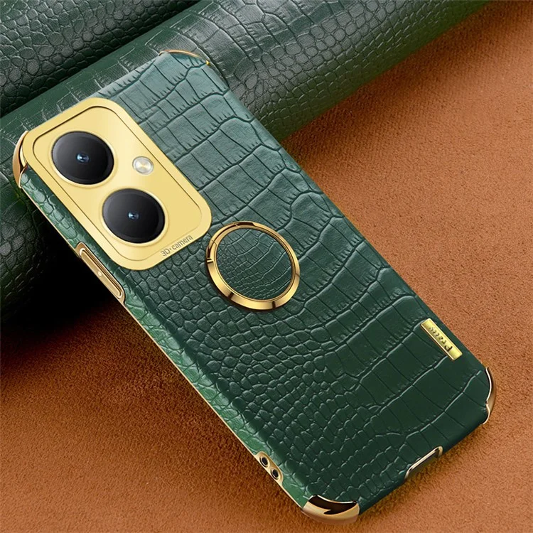 Pour vivo Y35+ 5G Case Ring Kickstand Crocodile Texture Anti-drop Leather+TPU Phone Cover - Vert