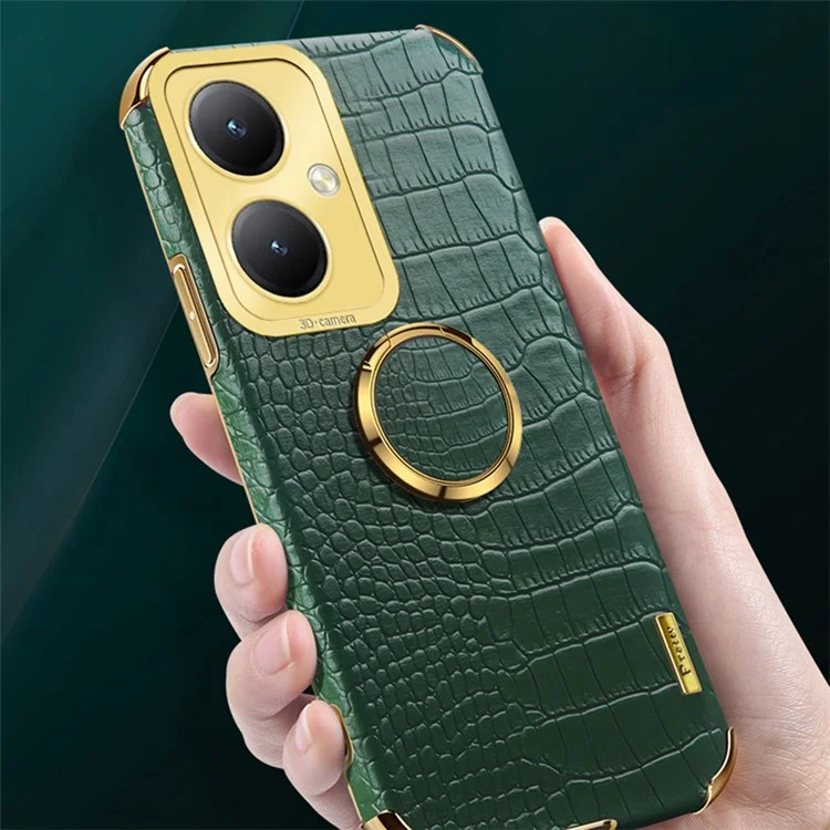 Pour vivo Y35+ 5G Case Ring Kickstand Crocodile Texture Anti-drop Leather+TPU Phone Cover - Vert