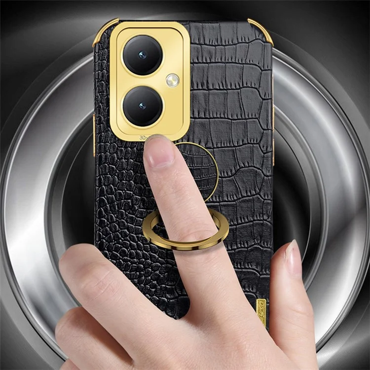 Pour vivo Y35+ 5G Case Ring Kickstand Crocodile Texture Anti-drop Leather+TPU Phone Cover - Vert