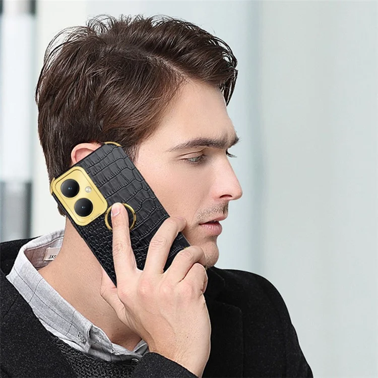 Pour vivo Y35+ 5G Case Ring Kickstand Crocodile Texture Anti-drop Leather+TPU Phone Cover - Vert