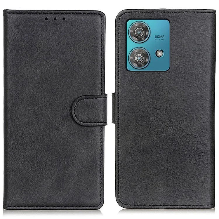 Para Motorola Edge 40 Neo 5G Funda de Cuero PU Antiarañazos Billetera Soporte Funda para Teléfono Móvil - Negro