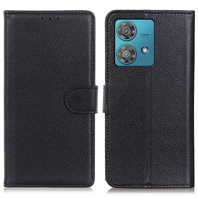 Para Motorola Edge 40 Neo 5G Case Slim-Fit Phone Stand Cover Carteira de Couro PU - Preto