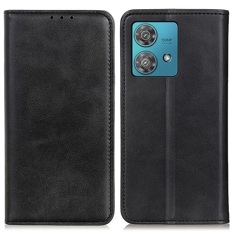 Для Motorola Edge 40 Neo 5G Case Anti-Scratch Split Leather Stand Phone Cover Wallet - Black