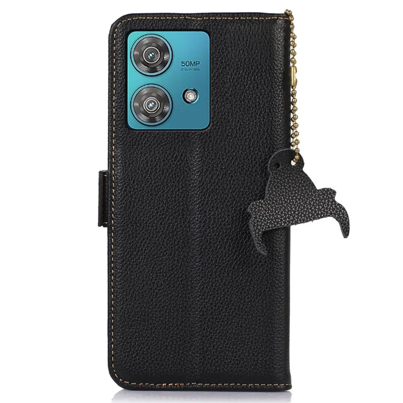 Para el caso Motorola Edge 40 Neo 5G Genuino Piel de Vaca Cubierta de Cartera de Teléfono - Negro