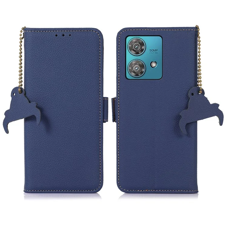 Per Motorola Edge 40 Neo 5G Case Genuine Cow Leather Phone Wallet Cover - Zaffiro