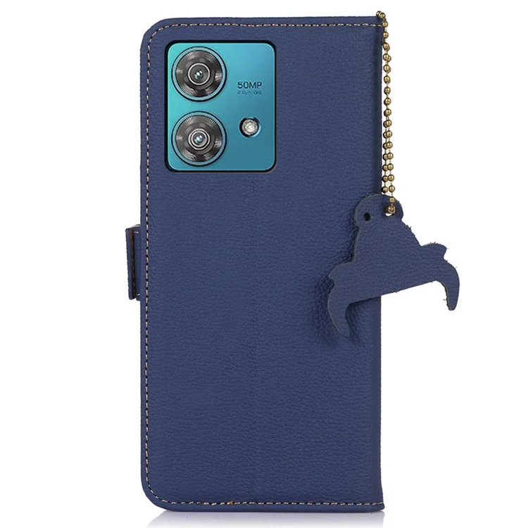 Per Motorola Edge 40 Neo 5G Case Genuine Cow Leather Phone Wallet Cover - Zaffiro