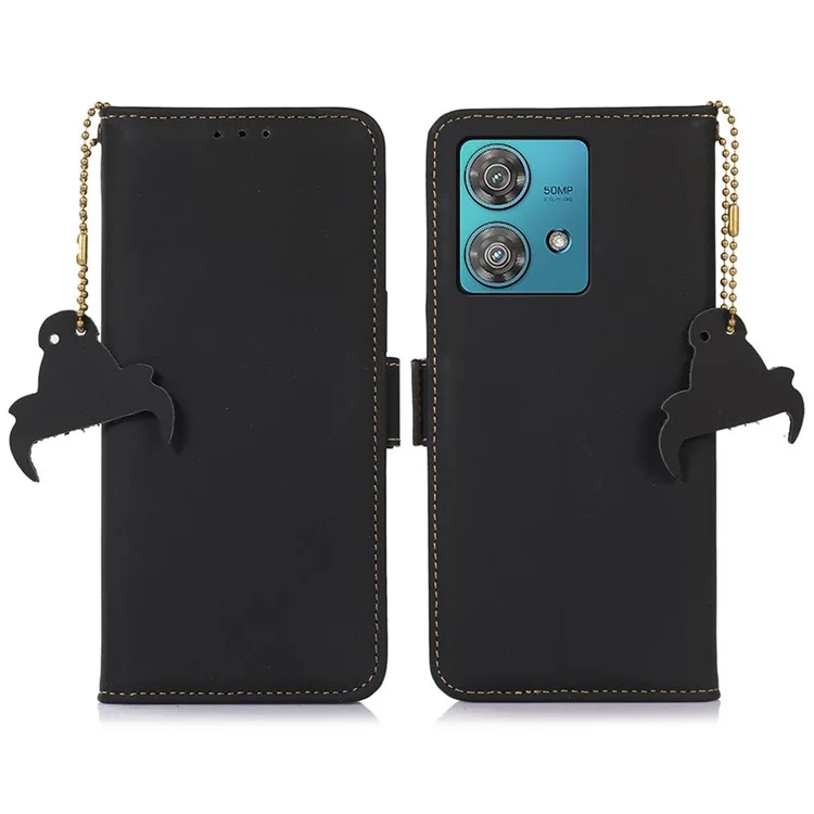 Per Motorola Edge 40 Neo 5G Custodia Wallet Vera Pelle Bovina Blocking RFID Custodia per Telefono - Nero