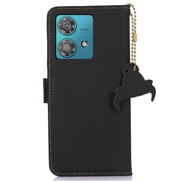 Per Motorola Edge 40 Neo 5G Custodia Wallet Vera Pelle Bovina Blocking RFID Custodia per Telefono - Nero