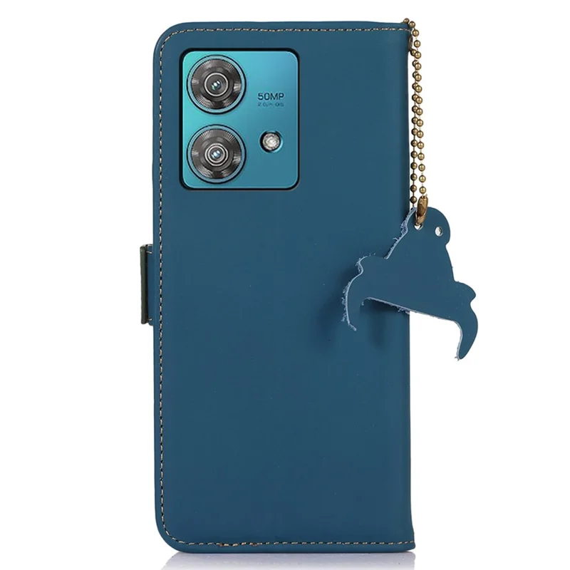 For Motorola Edge 40 Neo 5G Case Wallet Genuine Cow Leather RFID Blocking Phone Cover - Blue