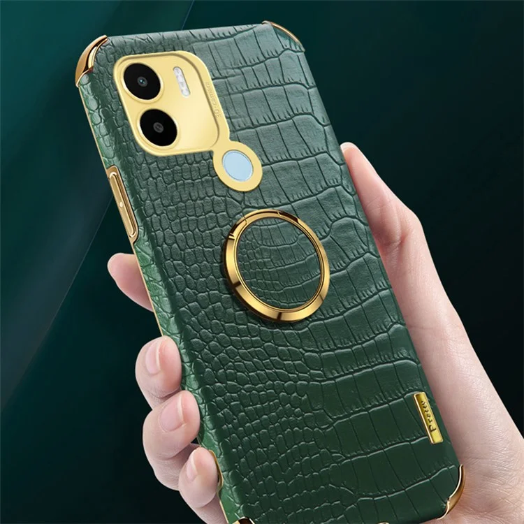 Für Xiaomi Redmi A1+ 4G / A2+ 4G / Poco C50 4G Hülle Krokodilleder+TPU Telefonabdeckung mit Ringhalterung - Schwarz