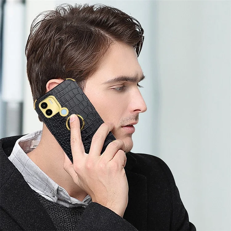 Für Xiaomi Redmi A1+ 4G / A2+ 4G / Poco C50 4G Hülle Krokodilleder+TPU Telefonabdeckung mit Ringhalterung - Schwarz