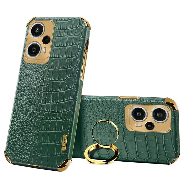 Para Xiaomi Redmi Note 12 Turbo / Poco F5 5G Capa Textura de Crocodilo Couro+TPU Capa Traseira com Suporte para Anel - Verde