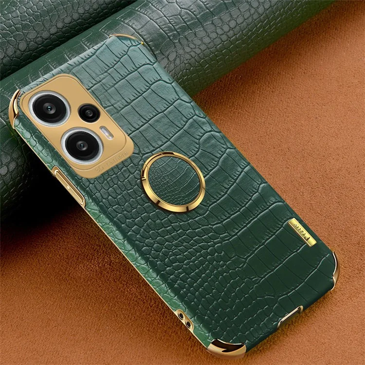 Para Xiaomi Redmi Note 12 Turbo / Poco F5 5G Capa Textura de Crocodilo Couro+TPU Capa Traseira com Suporte para Anel - Verde