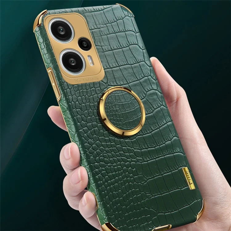 Para Xiaomi Redmi Note 12 Turbo / Poco F5 5G Capa Textura de Crocodilo Couro+TPU Capa Traseira com Suporte para Anel - Verde