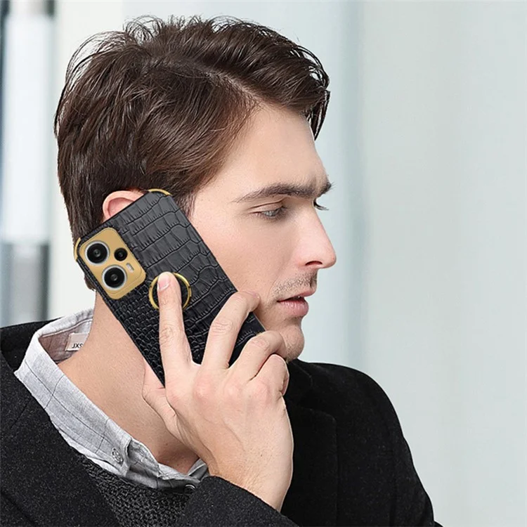 Para Xiaomi Redmi Note 12 Turbo / Poco F5 5G Capa Textura de Crocodilo Couro+TPU Capa Traseira com Suporte para Anel - Verde