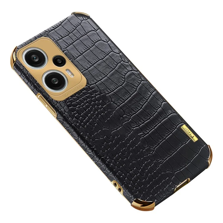 Capa de Telefone para Xiaomi Redmi Note 12 Turbo / Poco F5 5G, Textura de Crocodilo, Couro+TPU, Capa - Preta