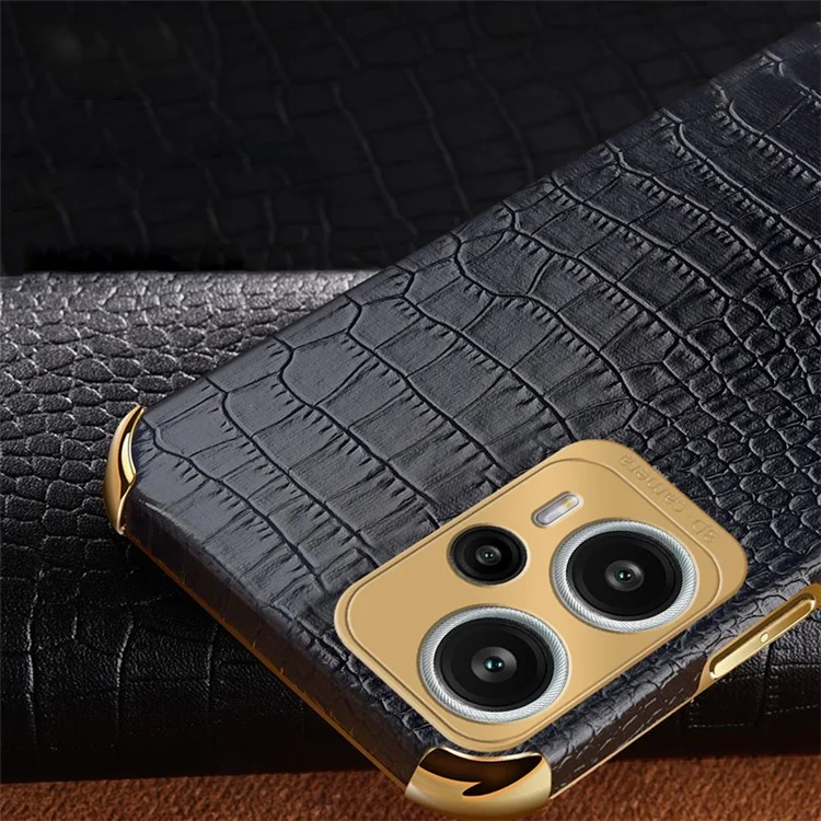 Capa de Telefone para Xiaomi Redmi Note 12 Turbo / Poco F5 5G, Textura de Crocodilo, Couro+TPU, Capa - Preta