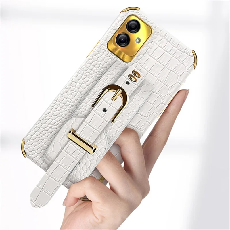 For Samsung Galaxy A04 4G (164.4 x 76.3 x 9.1 mm) Case Wristband Kickstand PU Leather+TPU Cover - White