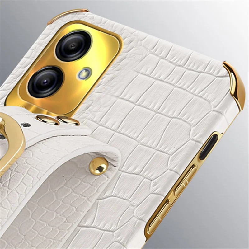 For Samsung Galaxy A04 4G (164.4 x 76.3 x 9.1 mm) Case Wristband Kickstand PU Leather+TPU Cover - White