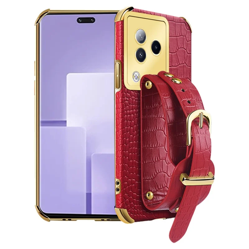 For Xiaomi Civi 3 5G Case 6D Electroplating Wristband PU Leather+TPU Cover - Red