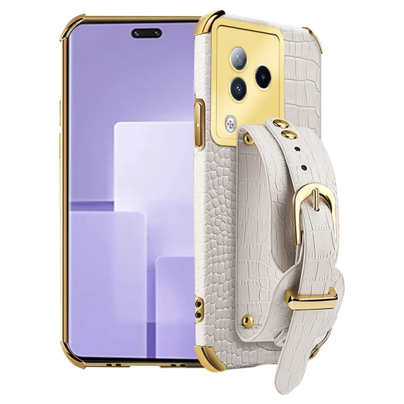 For Xiaomi Civi 3 5G Case 6D Electroplating Wristband PU Leather+TPU Cover - White