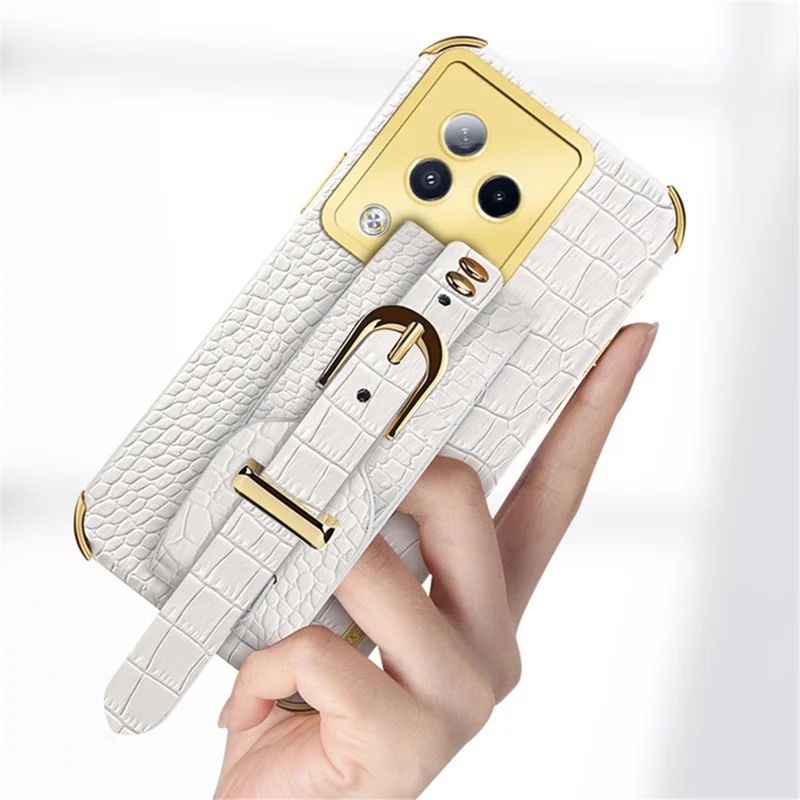 For Xiaomi Civi 3 5G Case 6D Electroplating Wristband PU Leather+TPU Cover - White