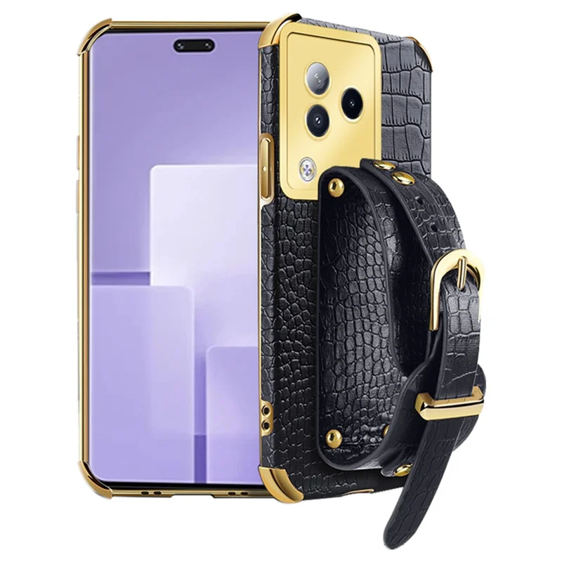 For Xiaomi Civi 3 5G Case 6D Electroplating Wristband PU Leather+TPU Cover - Black