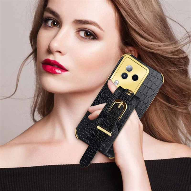 For Xiaomi Civi 3 5G Case 6D Electroplating Wristband PU Leather+TPU Cover - Black