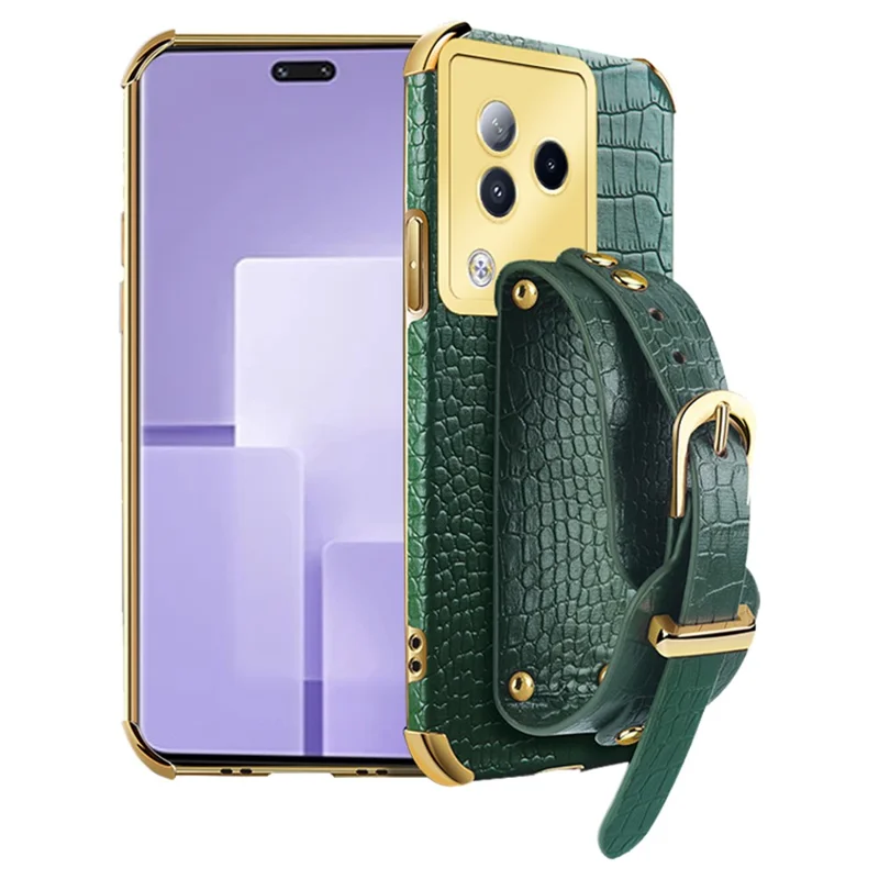 For Xiaomi Civi 3 5G Case 6D Electroplating Wristband PU Leather+TPU Cover - Green