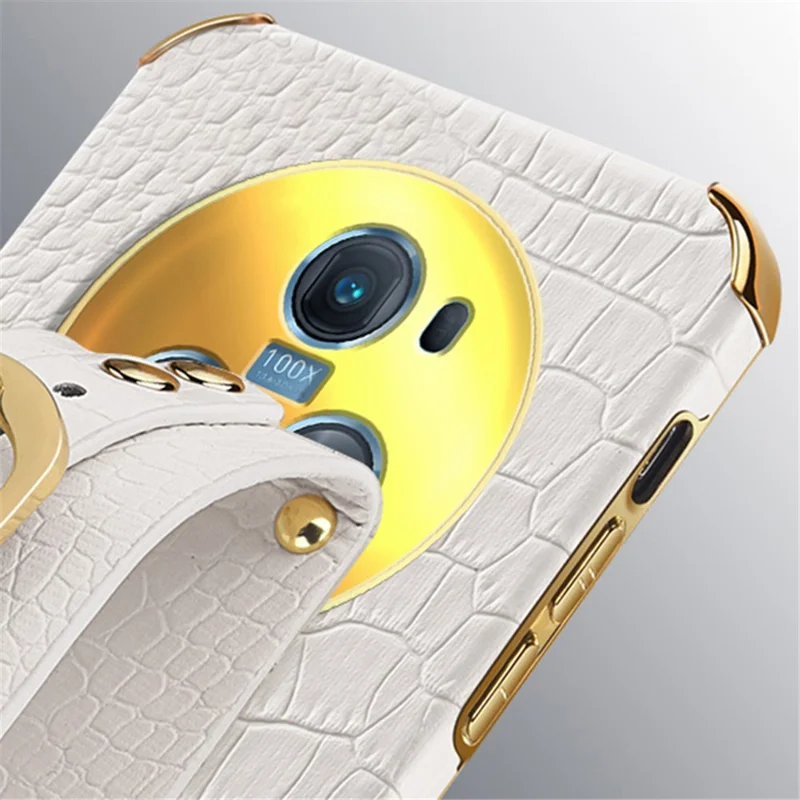 For Honor Magic5 Pro Case Anti-drop 6D Electroplating Wristband PU Leather+TPU Phone Cover - Yellow