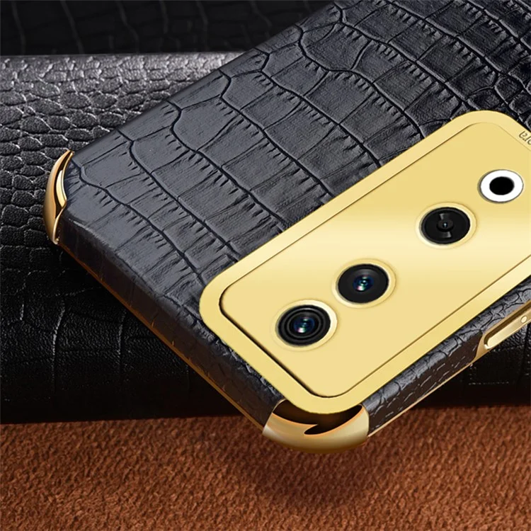 For Honor 90 Case Crocodile Texture Leder+TPU Sturzsichere Hülle mit Ringständer - Schwarz