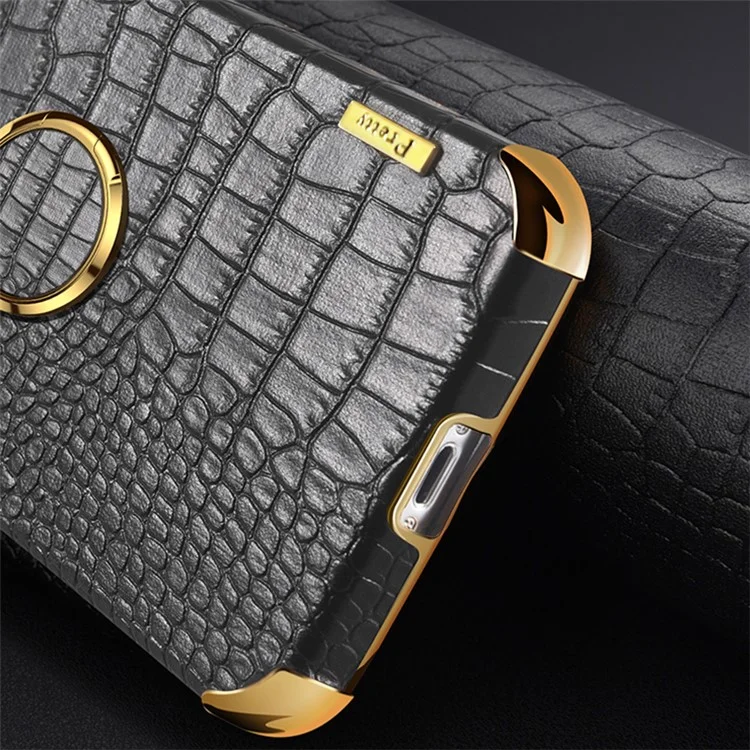 For Honor 90 Case Crocodile Texture Leder+TPU Sturzsichere Hülle mit Ringständer - Schwarz