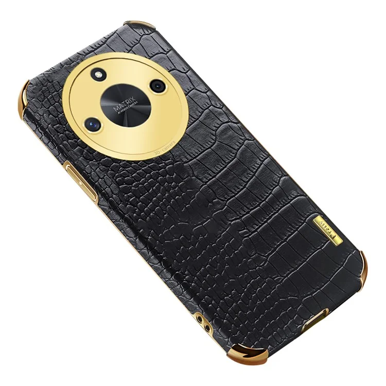 Custodia For Honor X50 6D Elettroplaccatura Texture Coccodrillo Pelle+TPU Guscio del telefono - Nero