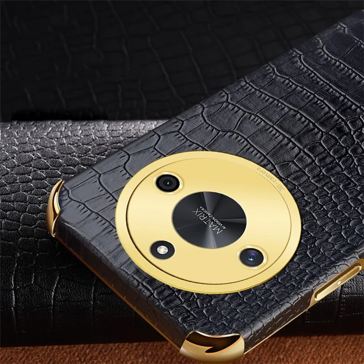 Custodia For Honor X50 6D Elettroplaccatura Texture Coccodrillo Pelle+TPU Guscio del telefono - Nero