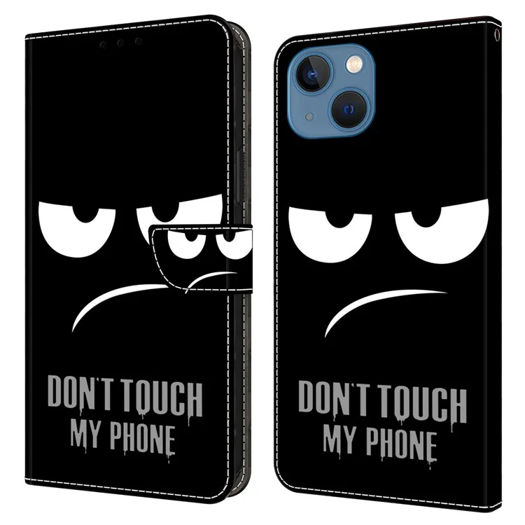 For iPhone 15 Case Wallet Phone Case 3D Pattern Printing Leather Flip Cover - Don't Touch My Phone