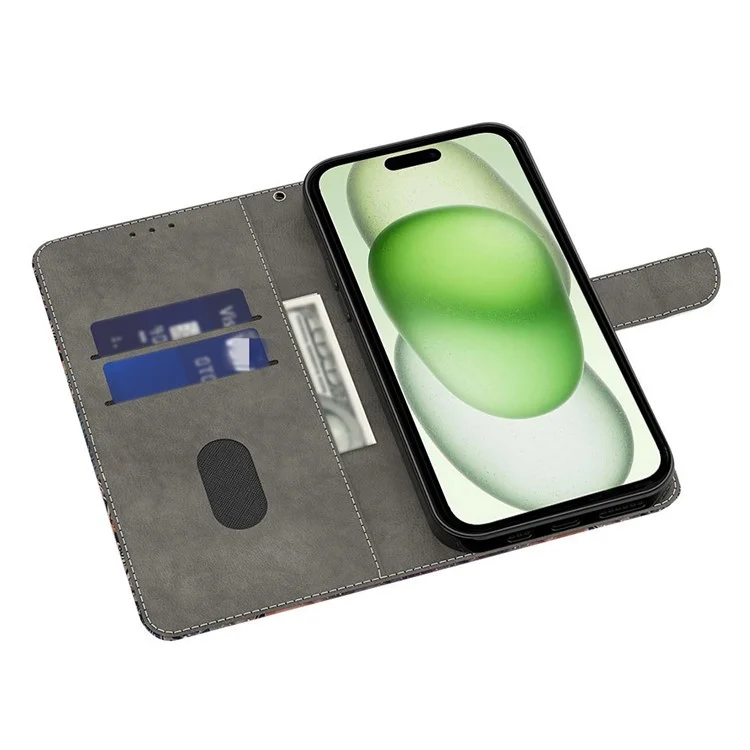 For iPhone 15 Case Wallet Phone Case 3D Pattern Printing Leather Flip Cover - Don't Touch My Phone