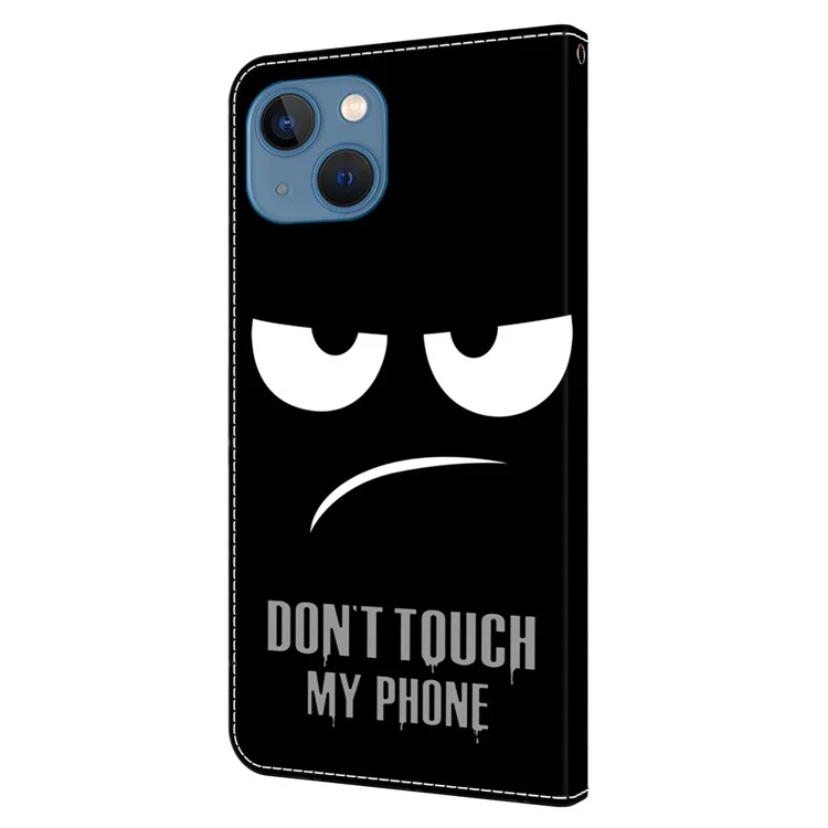 For iPhone 15 Case Wallet Phone Case 3D Pattern Printing Leather Flip Cover - Don't Touch My Phone