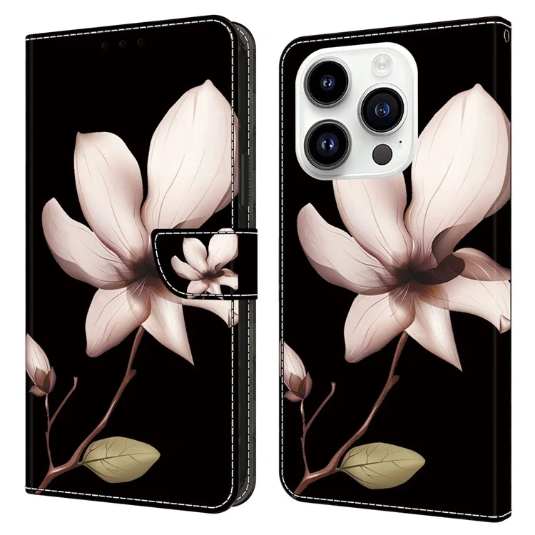Funda de cuero con impresión en 3D para iPhone 15 Pro Max - Flor rosa