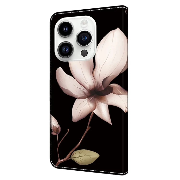 Funda de cuero con impresión en 3D para iPhone 15 Pro Max - Flor rosa