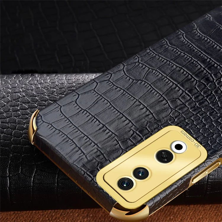 For Honor 90 Pro Cover 6D Electroplating Crocodile Texture Leather+TPU Phone Case - Schwarz