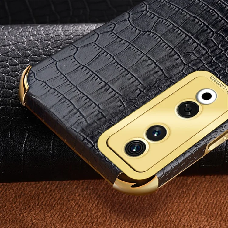 For Honor 90 Pro Case Crocodile Texture Leather+TPU Bump Proof Shell with Ring Kickstand - Grün