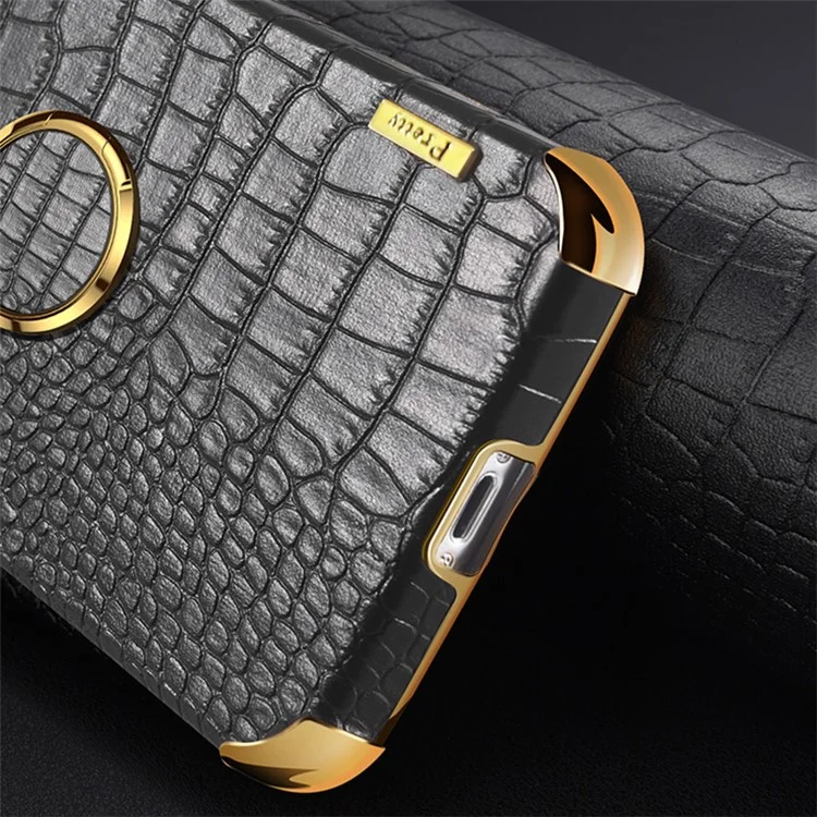 For Honor 90 Pro Case Crocodile Texture Leather+TPU Bump Proof Shell with Ring Kickstand - Grün