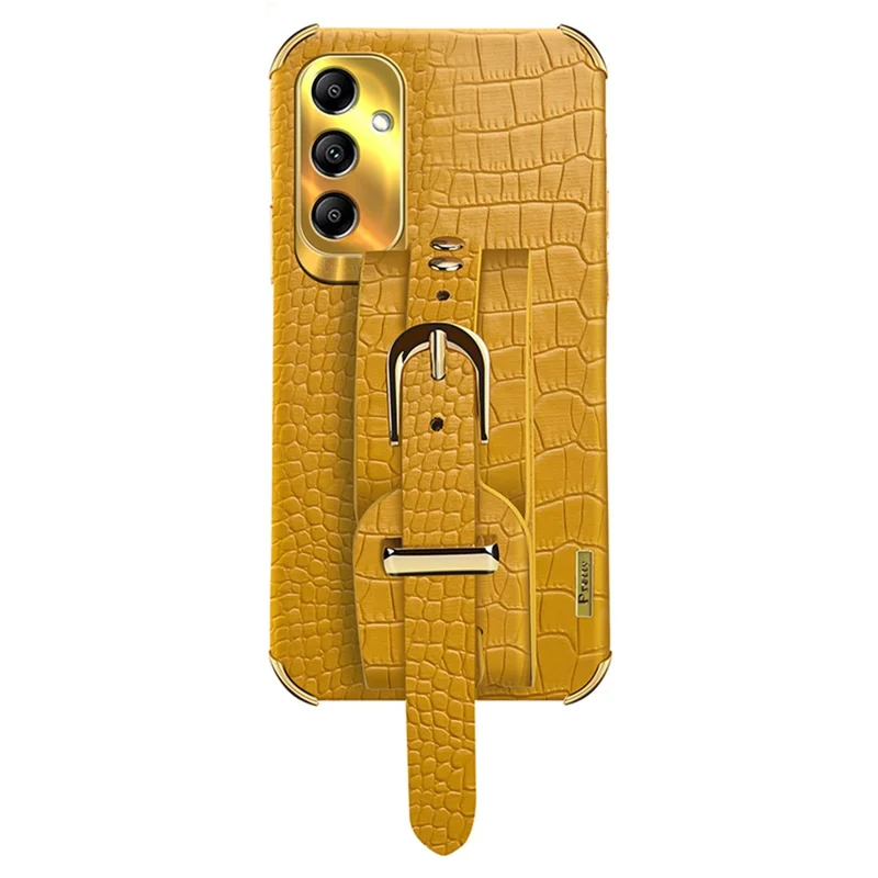 For Samsung Galaxy A34 5G Case Crocodile Texture PU Leather+TPU Phone Cover with Wristband - Yellow