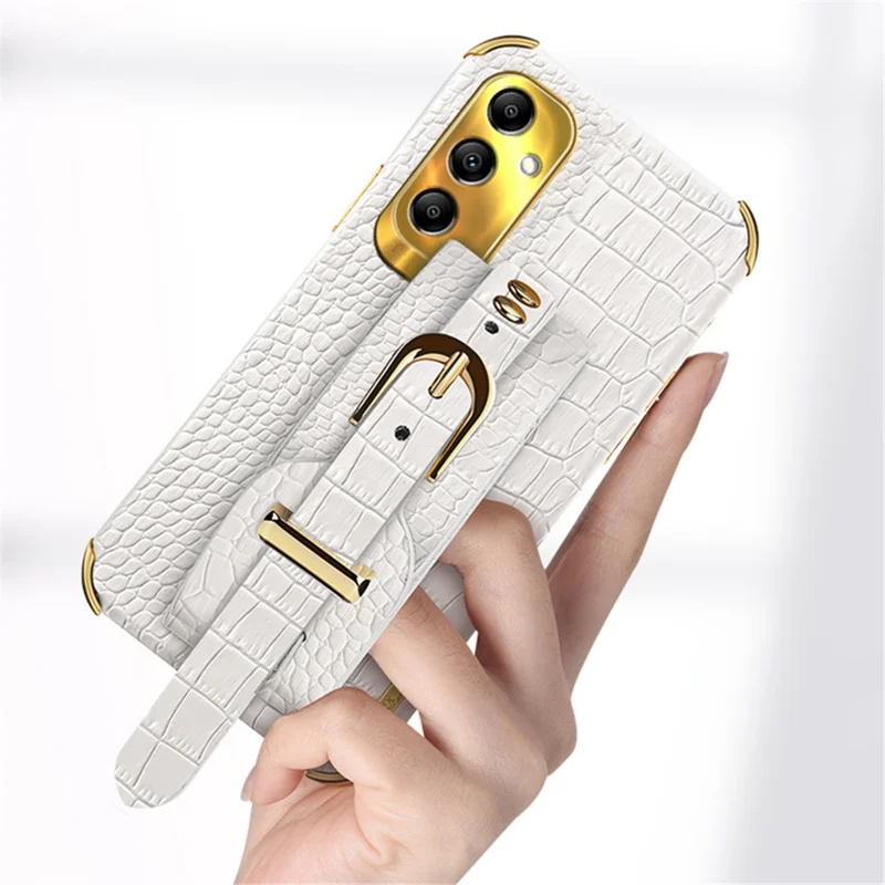 For Samsung Galaxy A34 5G Case Crocodile Texture PU Leather+TPU Phone Cover with Wristband - Yellow