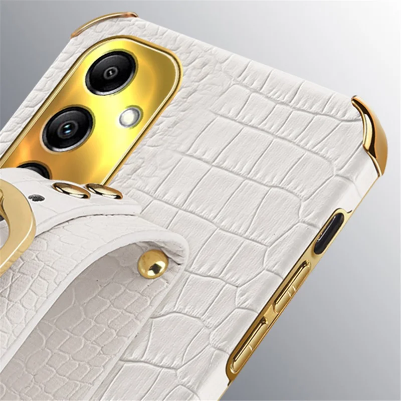 For Samsung Galaxy A34 5G Case Crocodile Texture PU Leather+TPU Phone Cover with Wristband - Yellow