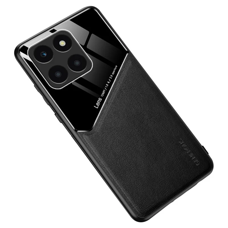 For Honor X6a 4G Case Leather+TPU+PC Phone Back Cover with Car Mount Metal Sheet - Black